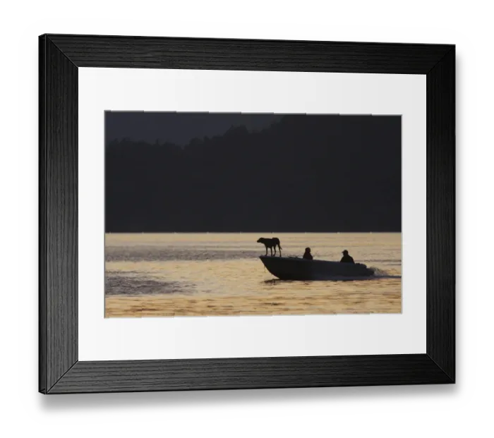 Framed Print : Motorboat with people and dog silhouetted at sunset, Saltspring Island, Strait of Georgia, Gulf Islands Framed Print : Motorboat with people and dog silhouetted at sunset, Saltspring Island, Strait of Georgia, Gulf Islands