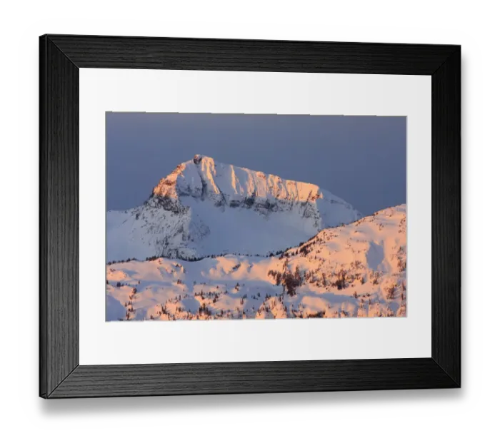 Framed Print : View of snow covered mountain peak at sunrise, Mount Regan, Vancouver Island Ranges, Vancouver Island Framed Print : View of snow covered mountain peak at sunrise, Mount Regan, Vancouver Island Ranges, Vancouver Island
