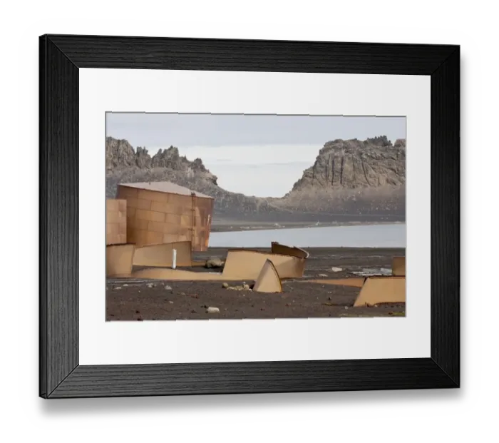 Framed Print : View of derelict whale oil storage tanks at abandoned whaling station, Port Foster, Deception Island Framed Print : View of derelict whale oil storage tanks at abandoned whaling station, Port Foster, Deception Island