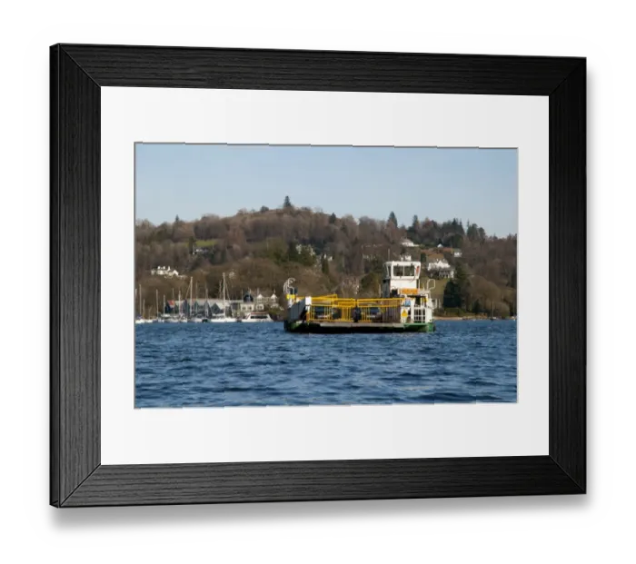 Framed Print : Car ferry travelling across lake, Lake Windermere, Lake District N. P. Cumbria, England, February Framed Print : Car ferry travelling across lake, Lake Windermere, Lake District N. P. Cumbria, England, February