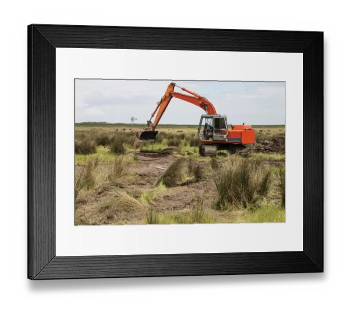 Framed Print : Using a digger excavator for habitat restoration work on Deepdale Marsh, Burnham Deepdale, North Norfolk Framed Print : Using a digger excavator for habitat restoration work on Deepdale Marsh, Burnham Deepdale, North Norfolk