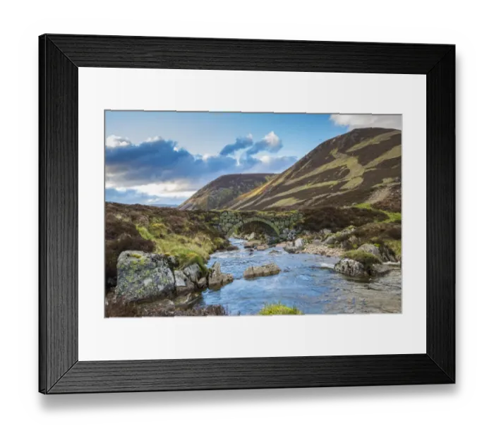 Framed Print : View of stone bridge over river in glen, in evening sunlight, Clunie Water, near Braemar, Cairngorms N. P Framed Print : View of stone bridge over river in glen, in evening sunlight, Clunie Water, near Braemar, Cairngorms N. P