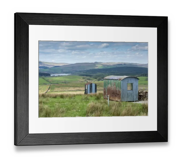 Framed Print : View of shepherd huts on fell landscape, near Slaidburn, Forest of Bowland, Lancashire, England, May Framed Print : View of shepherd huts on fell landscape, near Slaidburn, Forest of Bowland, Lancashire, England, May