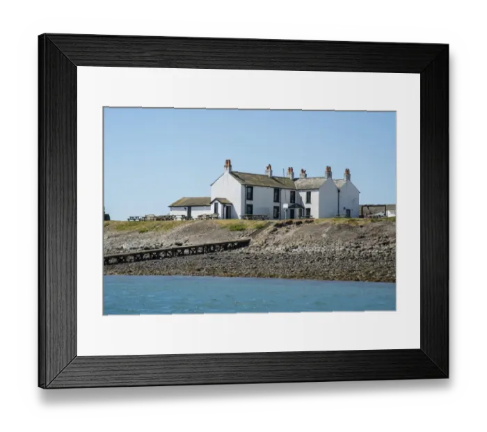 Framed Print : View of causeway and 18th century public house near coast, The Ship Inn, Piel Channel, Piel Island, Islands of Furness Framed Print : View of causeway and 18th century public house near coast, The Ship Inn, Piel Channel, Piel Island, Islands of Furness