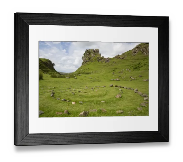 Framed Print : View of stone circle and rock outcrop tower formation, Castle Ewen, Fairy Glen, Trotternish Peninsula, Isle of Skye Framed Print : View of stone circle and rock outcrop tower formation, Castle Ewen, Fairy Glen, Trotternish Peninsula, Isle of Skye