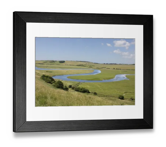 Framed Print : View of meandering river in coastal floodplain, River Cuckmere, Seven Sisters Country Park, Cuckmere Haven Framed Print : View of meandering river in coastal floodplain, River Cuckmere, Seven Sisters Country Park, Cuckmere Haven
