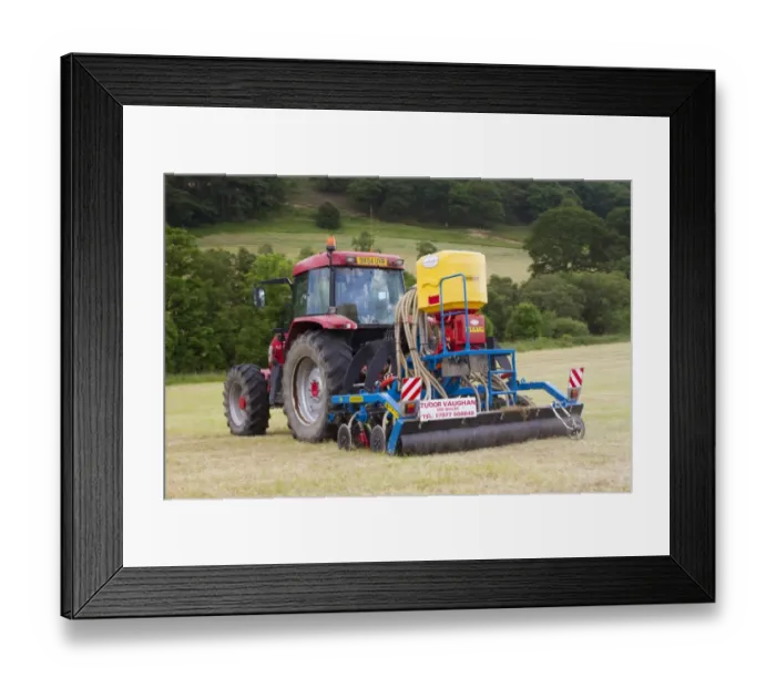Framed Print : Contractor with McCormick MC120 tractor and ERTH Agriseeder precision slot seeder