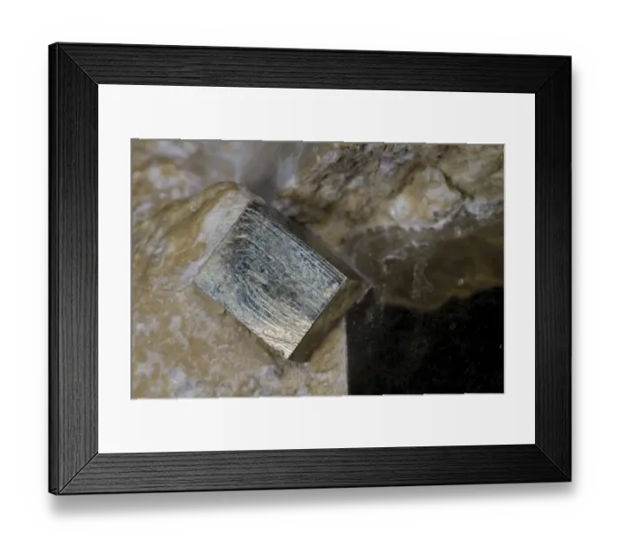 Framed Print : Minerals, Iron Pyrite or Fools Gold crystals, cubic crystals on host rock Framed Print : Minerals, Iron Pyrite or Fools Gold crystals, cubic crystals on host rock