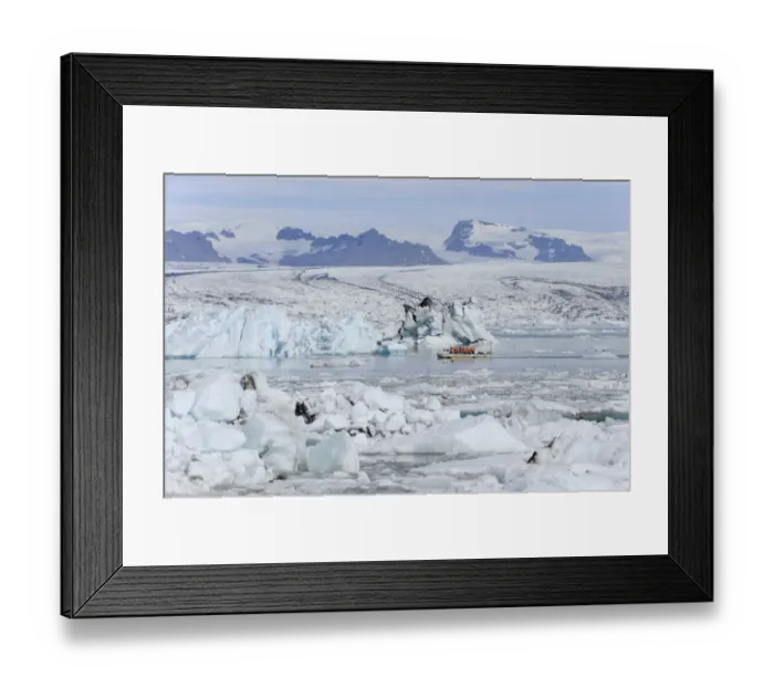 Framed Print : Amphibious vehicle with tourists viewing glacier, Jokulsarlon Lagoon, Vatnajokull Glacier, Iceland, July