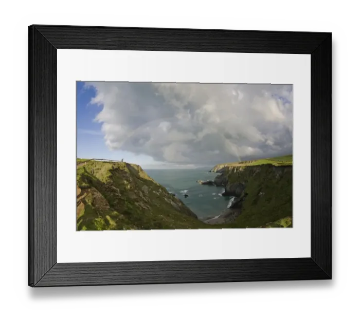 Framed Print : View of rainbow over coastline, Godrevy, St. Ives Bay, Cornwall, England, November Framed Print : View of rainbow over coastline, Godrevy, St. Ives Bay, Cornwall, England, November