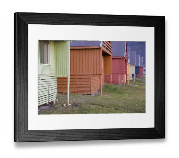 Framed Print : Colourful houses in town, worlds most northerly town, Longyearbyen, Spitsbergen, Svalbard, August Framed Print : Colourful houses in town, worlds most northerly town, Longyearbyen, Spitsbergen, Svalbard, August