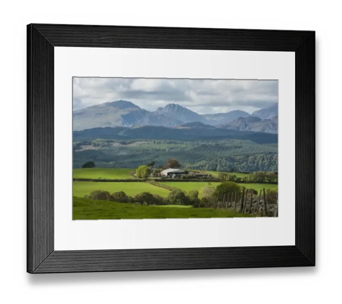 Framed Print : View of farmland and farm buildings, looking towards Snowdonia N. P. Nebo, Conwy, North Wales, October Framed Print : View of farmland and farm buildings, looking towards Snowdonia N. P. Nebo, Conwy, North Wales, October