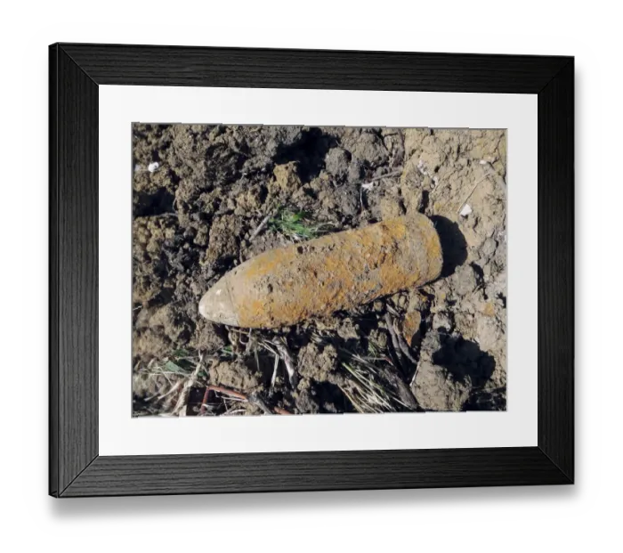 Framed Print : Iron Harvest, World War One high explosive shell, unexploded, dug up during tree extraction, Verdun Battlefield Framed Print : Iron Harvest, World War One high explosive shell, unexploded, dug up during tree extraction, Verdun Battlefield