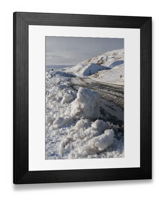 Framed Print : Snow and slush covered road on moorland, Yorkshire Dales N. P. North Yorkshire, England, January Framed Print : Snow and slush covered road on moorland, Yorkshire Dales N. P. North Yorkshire, England, January