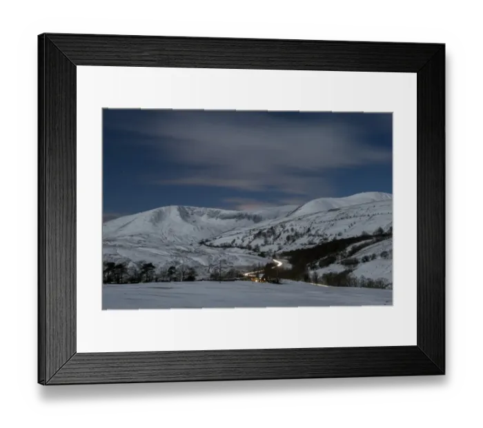 Framed Print : View of moonlit snow covered upland farmland and fells at night, Cautley Crag, Howgill Fells, Cumbria, England, January Framed Print : View of moonlit snow covered upland farmland and fells at night, Cautley Crag, Howgill Fells, Cumbria, England, January