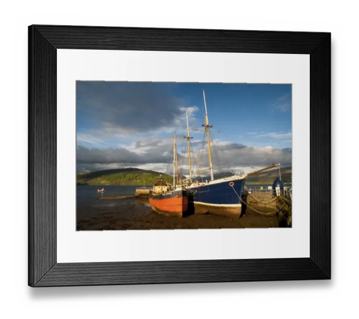 Framed Print : Two old boats grounded at low tide in harbour, Inveraray, Loch Fyne, Argyll, Scotland, May Framed Print : Two old boats grounded at low tide in harbour, Inveraray, Loch Fyne, Argyll, Scotland, May