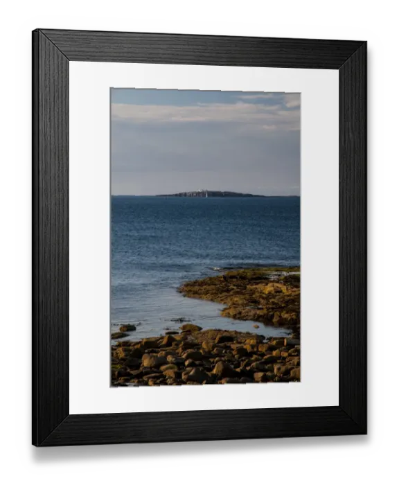 Framed Print : View of coastline from mainland, looking towards island of Inner Farne, Farne Islands, in distance, Bamburgh Framed Print : View of coastline from mainland, looking towards island of Inner Farne, Farne Islands, in distance, Bamburgh