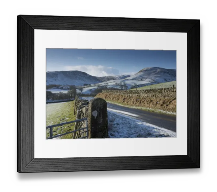 Framed Print : View of road, drystone walls and snow covered hills, near Thornhill, Dumfries and Galloway, Scotland, January Framed Print : View of road, drystone walls and snow covered hills, near Thornhill, Dumfries and Galloway, Scotland, January