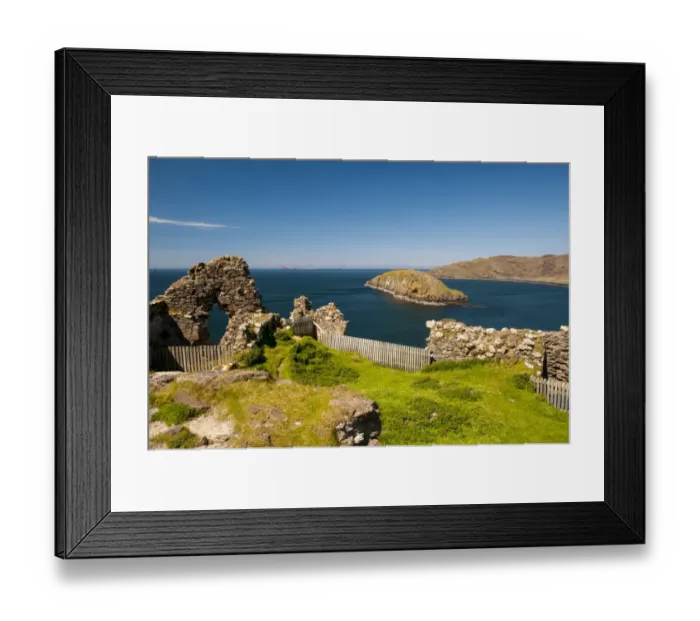 Framed Print : View of coastline and island in bay, looking from Duntulm Castle, Tulm Island, Tulm Bay, Trotternish Peninsula