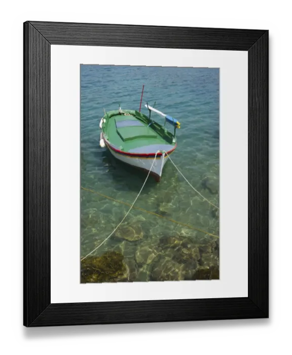 Framed Print : Small fishing boat moored in shallow water, Pigadia, Karpathos, Dodecanese Islands, Aegean Sea, Greece, July Framed Print : Small fishing boat moored in shallow water, Pigadia, Karpathos, Dodecanese Islands, Aegean Sea, Greece, July
