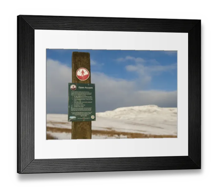 Framed Print : Open Access sign on snow covered moorland, Wild Boar Fell, Lakeland Fells, Pennines, Mallerstang, Cumbria, England Framed Print : Open Access sign on snow covered moorland, Wild Boar Fell, Lakeland Fells, Pennines, Mallerstang, Cumbria, England