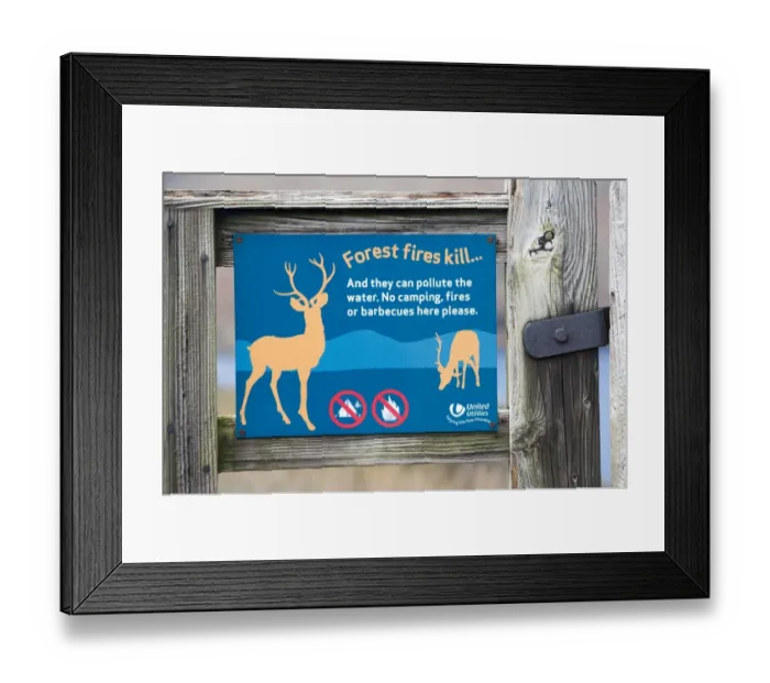 Framed Print : Forest fires kill warning sign on gate, Lake District N. P. Cumbria, England, February