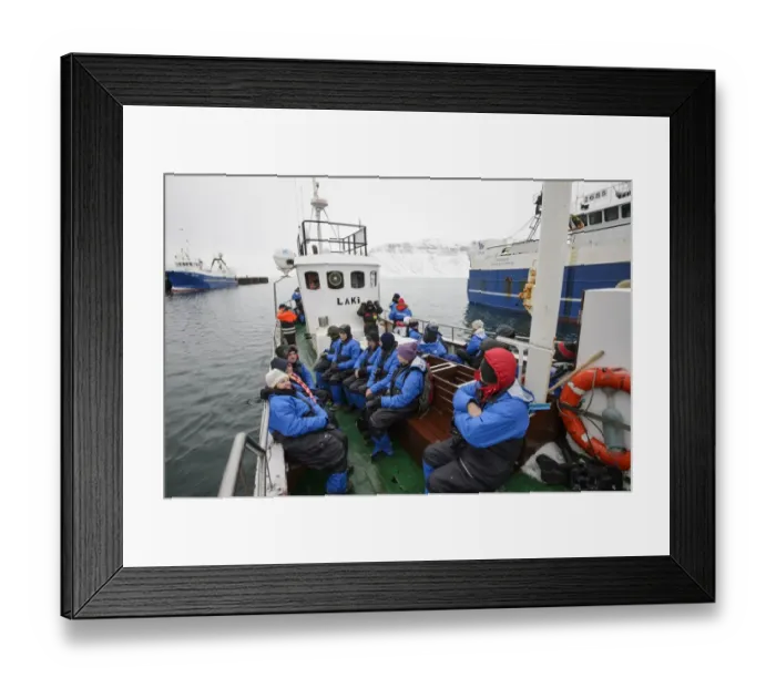 Framed Print : Tourists on whalewatching boat in harbour, on trip to see North Atlantic Killer Whale (Orcinus orca), Grundarfjordur Framed Print : Tourists on whalewatching boat in harbour, on trip to see North Atlantic Killer Whale (Orcinus orca), Grundarfjordur