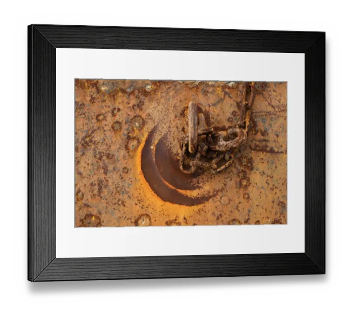 Framed Print : Close-up of rusted metal chain and loop in harbour, Granville, Manche, Basse-Normandie, Normandy, France, October Framed Print : Close-up of rusted metal chain and loop in harbour, Granville, Manche, Basse-Normandie, Normandy, France, October