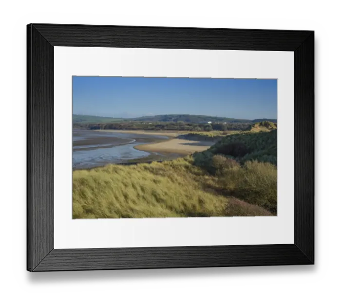 Framed Print : View of sand dunes and estuary, Duddon Sands, Duddon Estuary, Sandscale Haws N. N. R. Cumbria, England, November