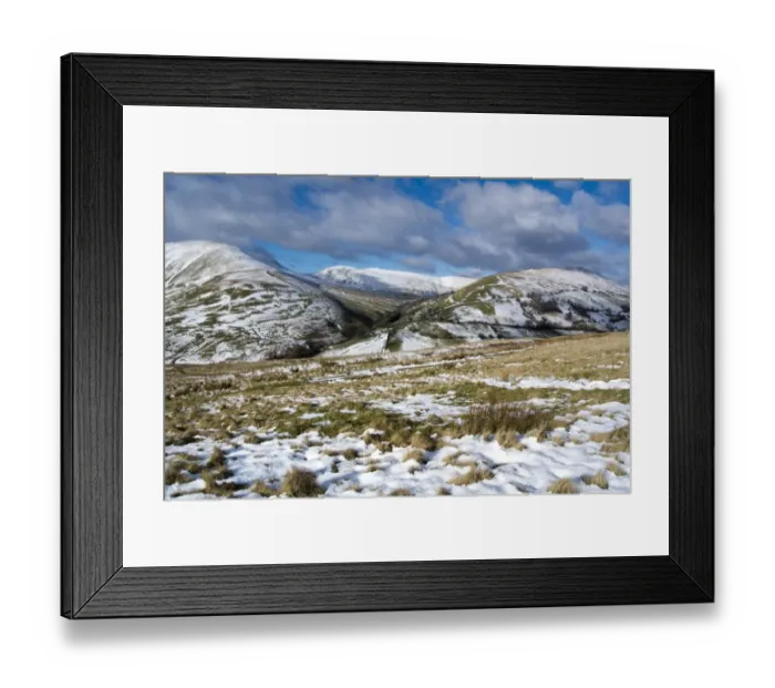 Framed Print : View of upland farmland in snow, looking from Bluecaster to eastern edge of Howgill Fells, Cumbria, England, February