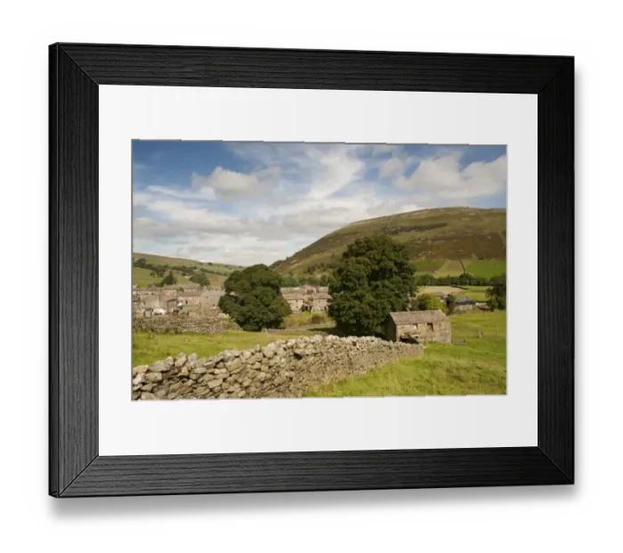 Framed Print : View of drystone walls and village, Thwaite, Swaledale, Yorkshire Dales, North Yorkshire, England, September Framed Print : View of drystone walls and village, Thwaite, Swaledale, Yorkshire Dales, North Yorkshire, England, September