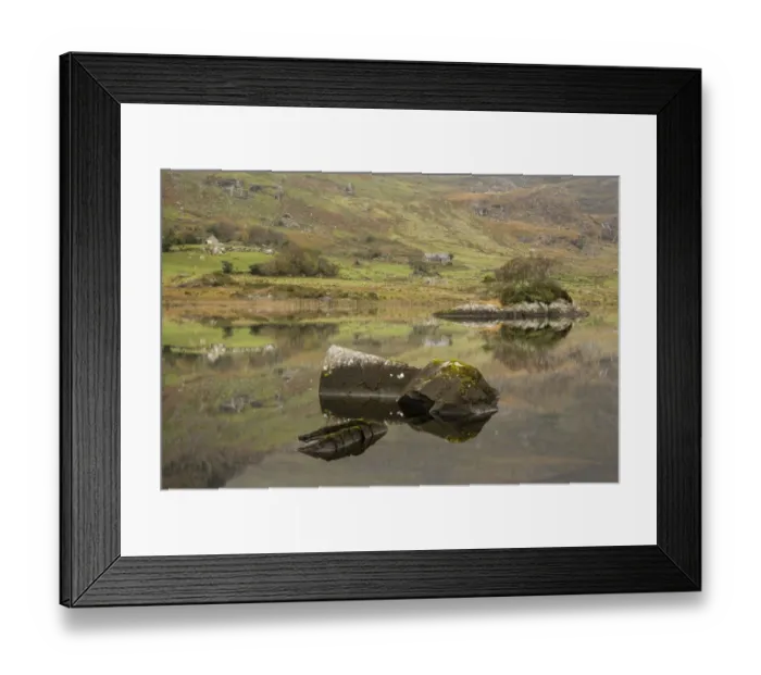 Framed Print : Rocks reflected in lake, Cummeenduff Lake, Black Valley, Macgillycuddys Reeks, Killarney, County Kerry, Munster Framed Print : Rocks reflected in lake, Cummeenduff Lake, Black Valley, Macgillycuddys Reeks, Killarney, County Kerry, Munster