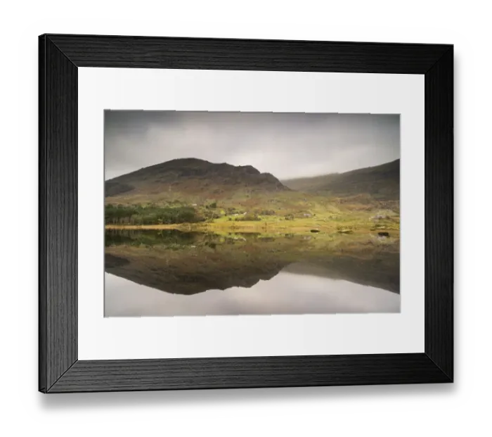 Framed Print : Trees and mountains reflected in lake, Cummeenduff Lake, Black Valley, Macgillycuddys Reeks, Killarney, County Kerry Framed Print : Trees and mountains reflected in lake, Cummeenduff Lake, Black Valley, Macgillycuddys Reeks, Killarney, County Kerry