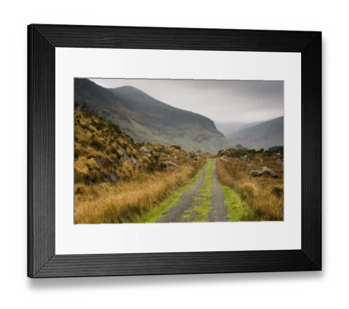 Framed Print : View of track and mountains, Cummeenduff Lake, Black Valley, Macgillycuddys Reeks, Killarney, County Kerry, Munster Framed Print : View of track and mountains, Cummeenduff Lake, Black Valley, Macgillycuddys Reeks, Killarney, County Kerry, Munster