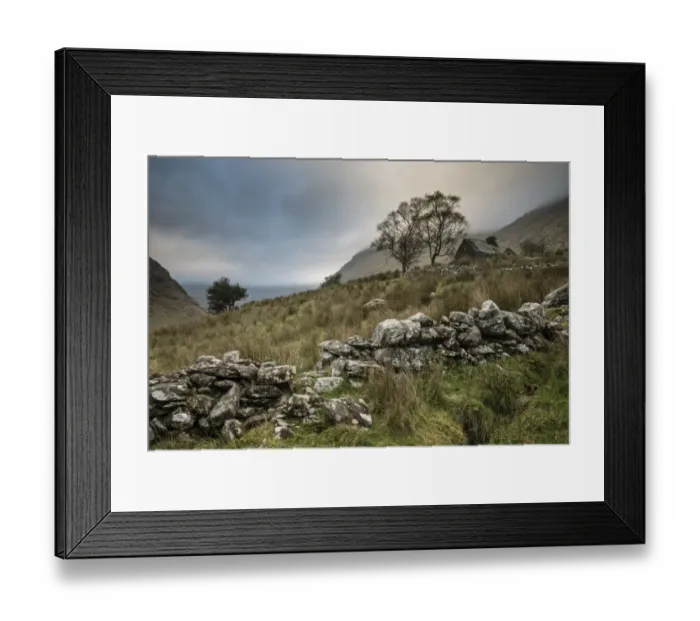 Framed Print : View of drystone walls and abandoned farmhouse, Black Valley, Macgillycuddys Reeks, Killarney, County Kerry, Munster Framed Print : View of drystone walls and abandoned farmhouse, Black Valley, Macgillycuddys Reeks, Killarney, County Kerry, Munster