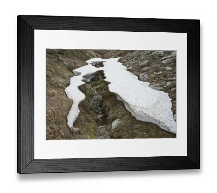 Framed Print : Melting snow patch at high altitude, Gennargentu Mountains, Sardinia, Italy, April