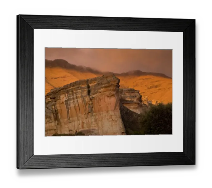 Framed Print : Evening sunlight on Brandwag buttress rock formation, Golden Gate Highlands N. P Framed Print : Evening sunlight on Brandwag buttress rock formation, Golden Gate Highlands N. P