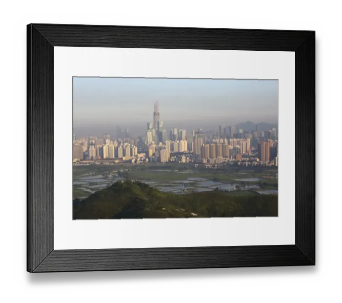 Framed Print : View across fishponds towards highrise buildings, looking towards Shenzhen City in Shenzhen Special Economic Zone Framed Print : View across fishponds towards highrise buildings, looking towards Shenzhen City in Shenzhen Special Economic Zone