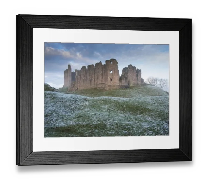 Framed Print : View of ruined castle in frost at dawn, Brough Castle, Church Brough, Kirkby Stephen, Cumbria, England, December Framed Print : View of ruined castle in frost at dawn, Brough Castle, Church Brough, Kirkby Stephen, Cumbria, England, December