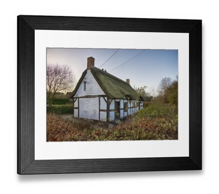 Framed Print : 16th century half-timbered cottage, Izaak Waltons Cottage, Shallowford, Staffordshire, England, December