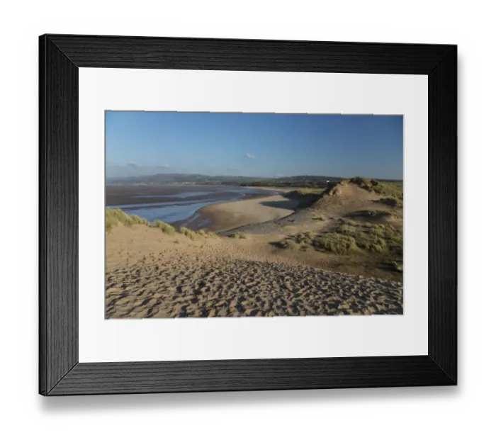 Framed Print : View of sand dunes and estuary, Duddon Sands, Duddon Estuary, Sandscale Haws N. N. R. Cumbria, England, November Framed Print : View of sand dunes and estuary, Duddon Sands, Duddon Estuary, Sandscale Haws N. N. R. Cumbria, England, November