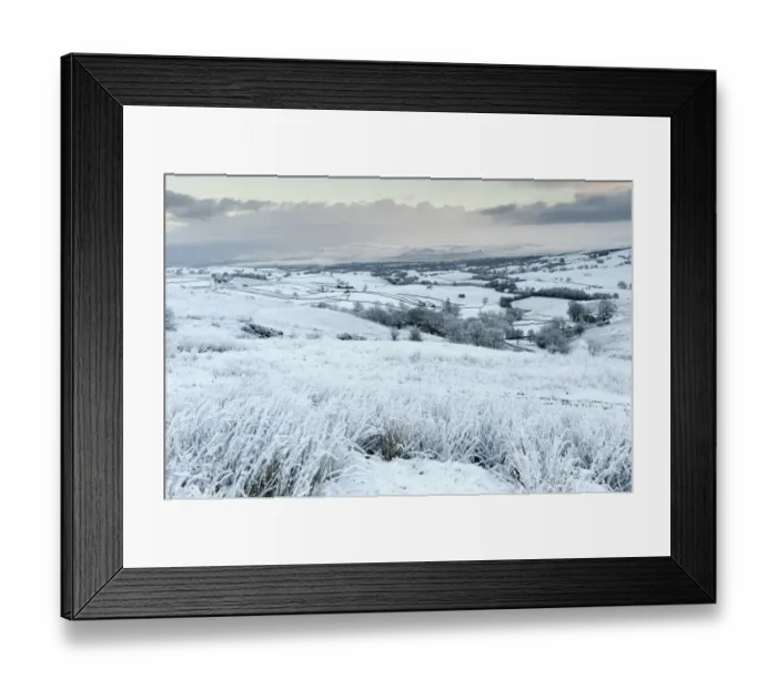 Framed Print : View of valley farmland covered in snow, Upper Eden Valley, near Kirkby Stephen, Cumbria, England, December Framed Print : View of valley farmland covered in snow, Upper Eden Valley, near Kirkby Stephen, Cumbria, England, December