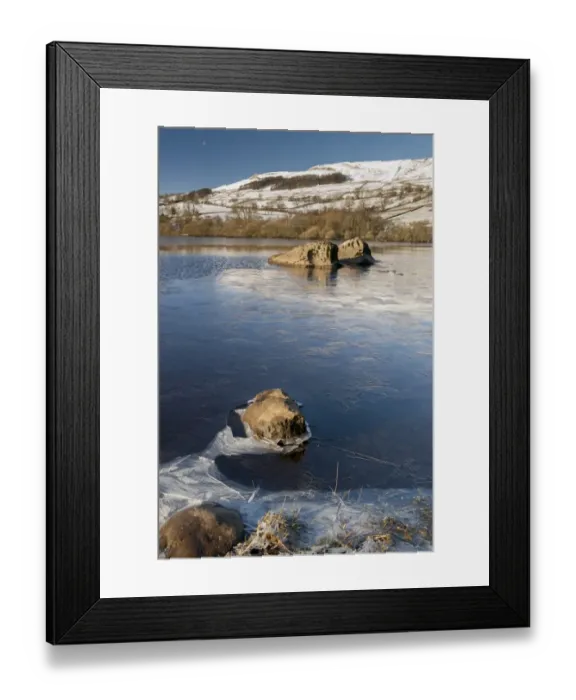Framed Print : Ice forming around edge of lake, Semerwater, Wensleydale, Yorkshire Dales N. P. North Yorkshire, England, December Framed Print : Ice forming around edge of lake, Semerwater, Wensleydale, Yorkshire Dales N. P. North Yorkshire, England, December