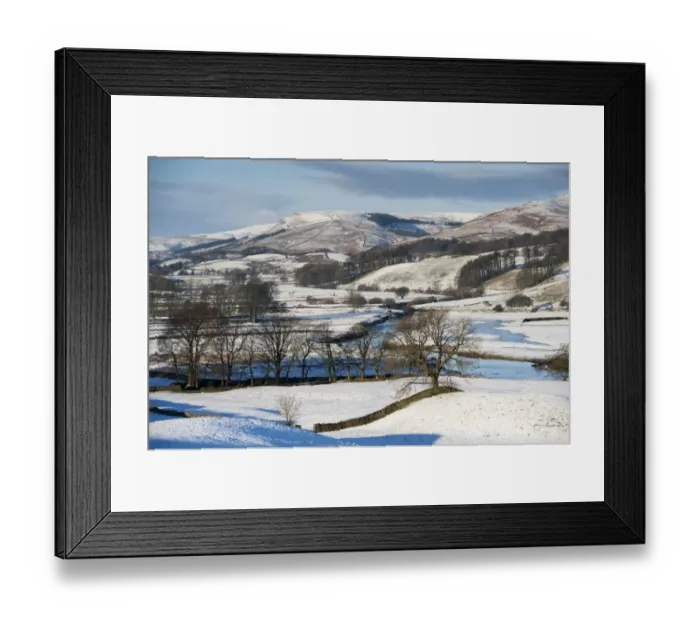Framed Print : View of snow covered farmland and hills, Upper Wensleydale, North Yorkshire, England, December Framed Print : View of snow covered farmland and hills, Upper Wensleydale, North Yorkshire, England, December