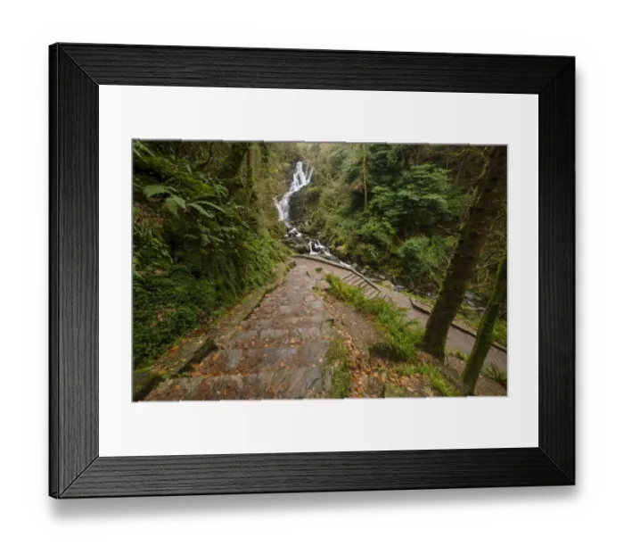 Framed Print : View of steps leading uphill from waterfall, Torc Waterfall, Owengarriff River, Killarney N. P Framed Print : View of steps leading uphill from waterfall, Torc Waterfall, Owengarriff River, Killarney N. P