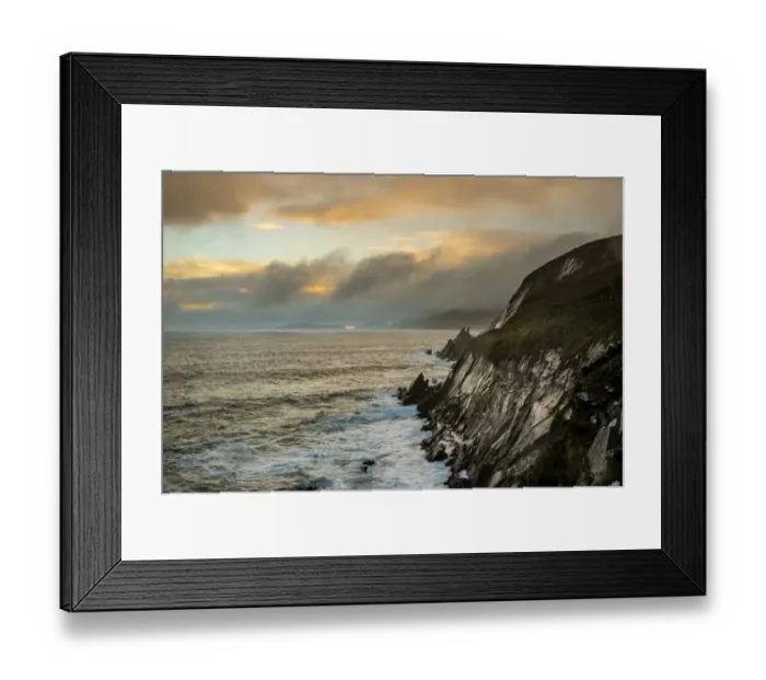 Framed Print : View of sea cliffs at sunset, Coumeenole North, Dingle Peninsula, County Kerry, Munster, Ireland, November Framed Print : View of sea cliffs at sunset, Coumeenole North, Dingle Peninsula, County Kerry, Munster, Ireland, November