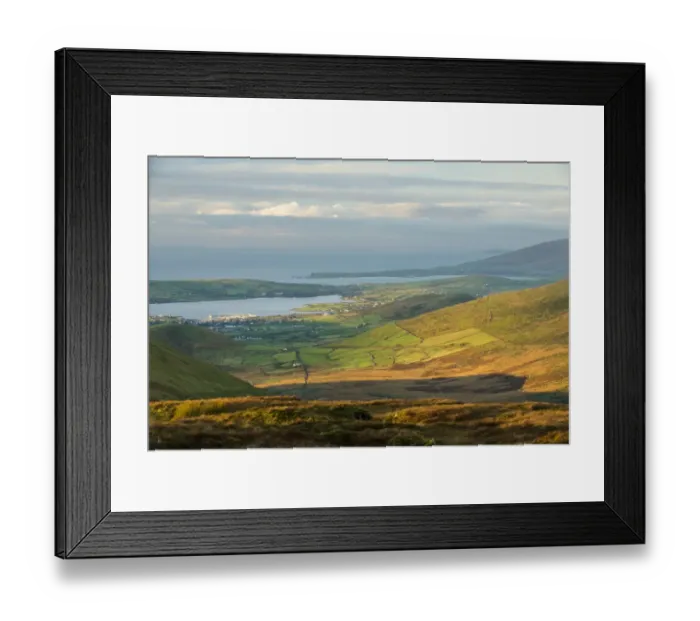 Framed Print : View over moorland towards coastal farmland and village, Dingle Peninsula, County Kerry, Munster, Ireland, November Framed Print : View over moorland towards coastal farmland and village, Dingle Peninsula, County Kerry, Munster, Ireland, November