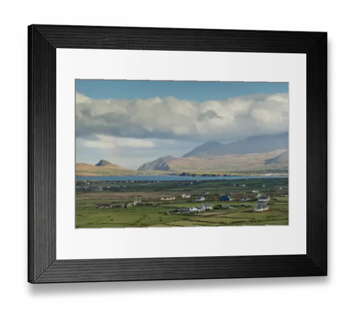 Framed Print : View of coastal village and farmland, Clogher, Ballyferriter, Dingle Peninsula, County Kerry, Munster, Ireland Framed Print : View of coastal village and farmland, Clogher, Ballyferriter, Dingle Peninsula, County Kerry, Munster, Ireland