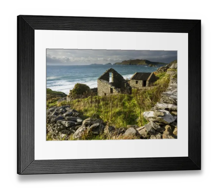 Framed Print : Ruined coastal dwelling and farm buildings, Coumeenole, Slea Head, Dingle Peninsula, County Kerry, Munster, Ireland Framed Print : Ruined coastal dwelling and farm buildings, Coumeenole, Slea Head, Dingle Peninsula, County Kerry, Munster, Ireland