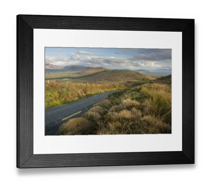 Framed Print : View of road and coastal villages, Dunquin and Commons South, Dingle Peninsula, County Kerry, Munster, Ireland Framed Print : View of road and coastal villages, Dunquin and Commons South, Dingle Peninsula, County Kerry, Munster, Ireland